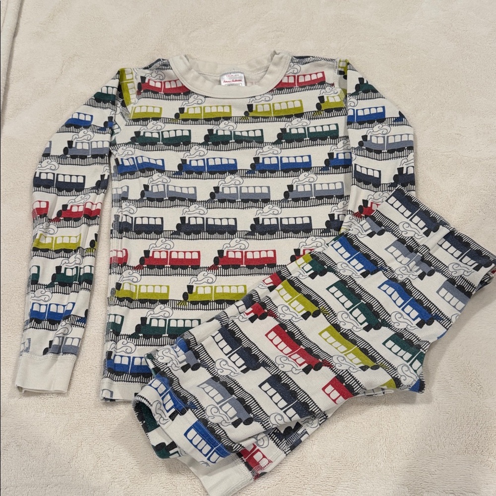 HANNA ANDERSON pajama sets. Size 8. Trains and Christmas construction vehicles. - Picture 4 of 5